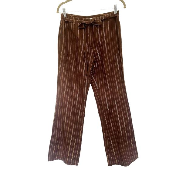 Vintage Couleurs d'ete Linen Blend Wide Pants Womens 4 Brown Metallic Y2k Retro - Picture 1 of 12